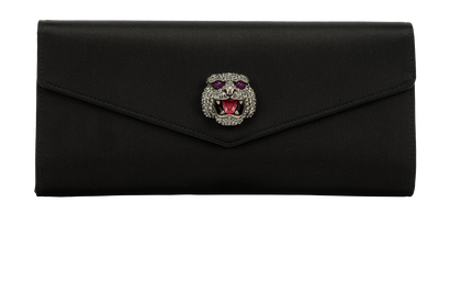 Lion Head Clutch, &pound;275, Handbags, Black, Satin, Front view